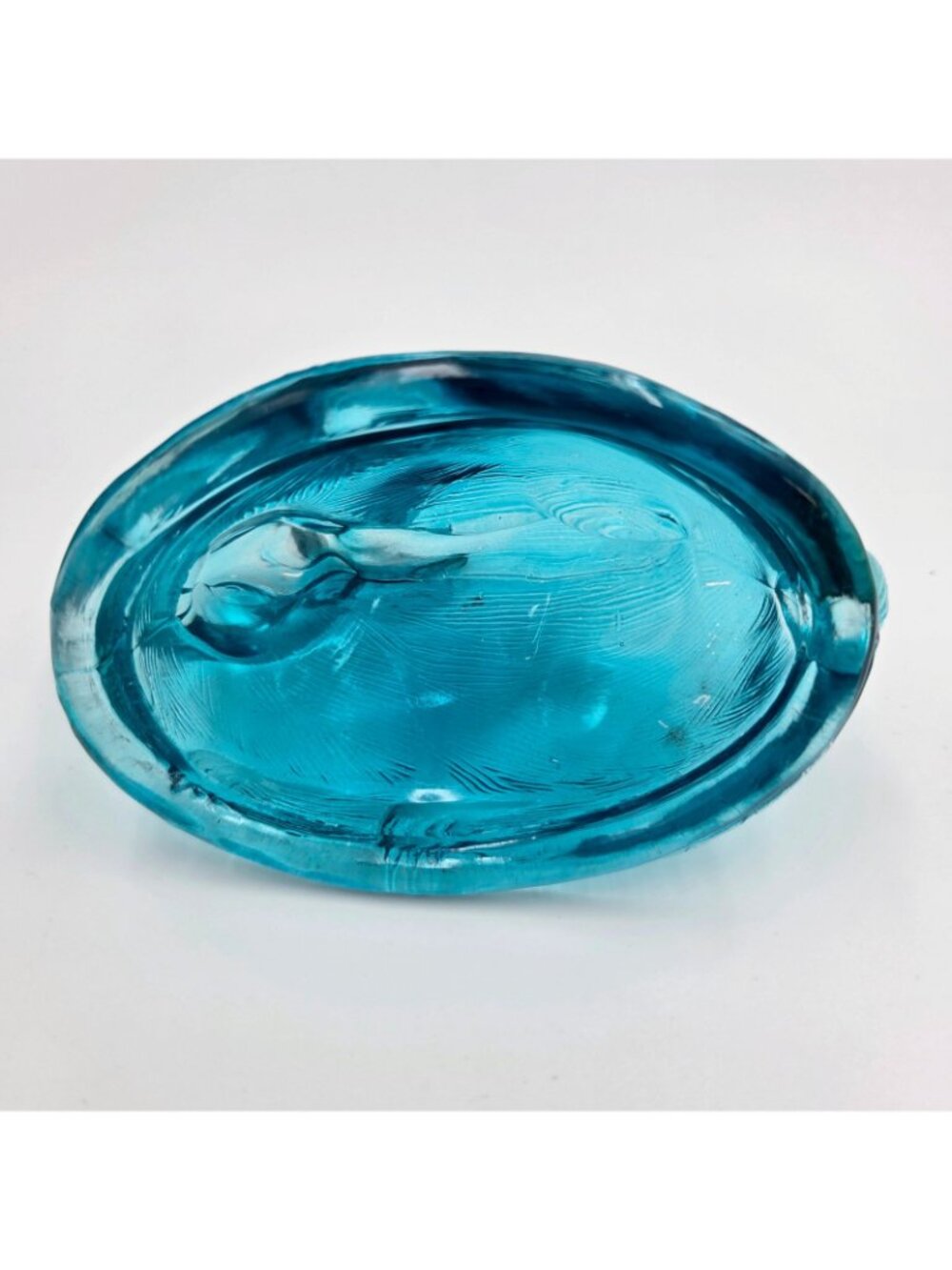 Vintage Blue Glass Bunny Rabbit Basket Weave Nest Covered Candy Dish Easter Read - Picture 9 of 15